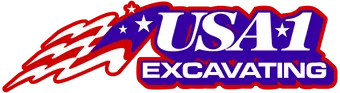 A red white and blue logo for usa excate